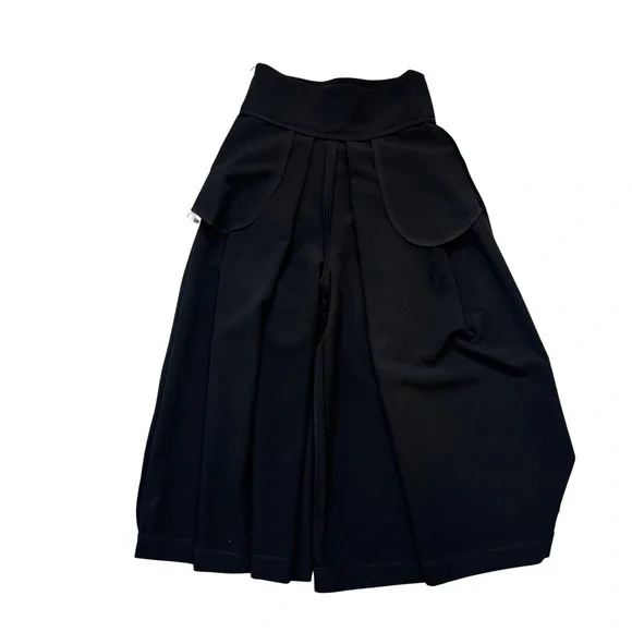 MILLY Black High Waisted Pleated Culotte Pants Pockets Wide Leg 4 - Picture 4 of 7